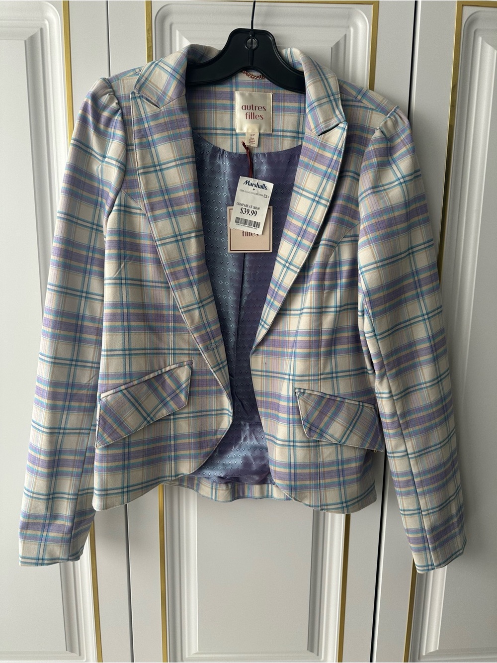 Autres Filles Pastel Plaid Blazer Jacket - Lavender & Cream